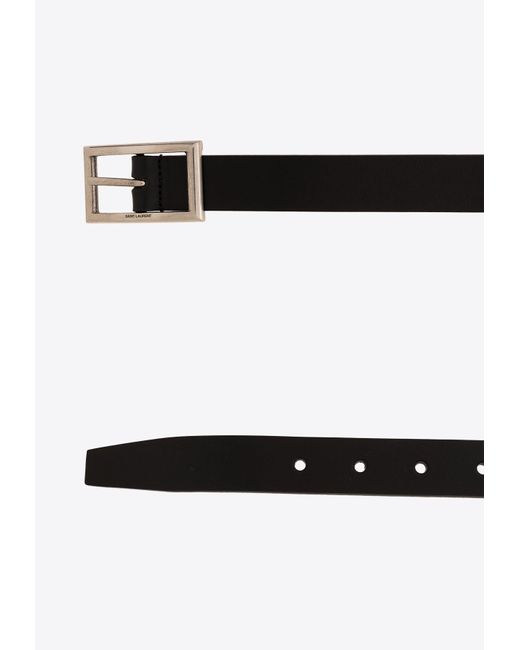 Saint Laurent White Rectangular Buckle Leather Belt for men