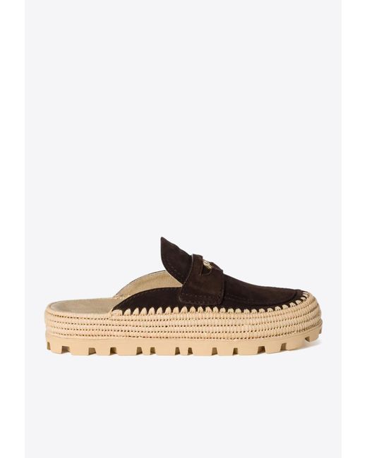 Miu Miu White Suede And Raffia Flat Mules