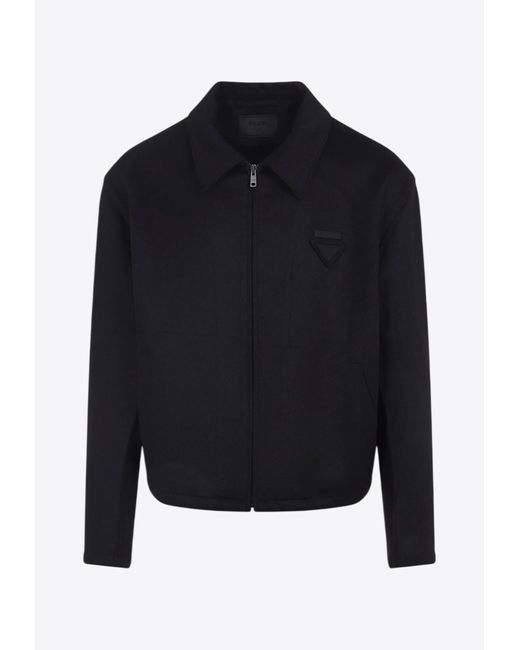 Prada Blue Logo-Applique Zip-Up Overshirt for men