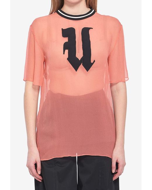 Emanuel Ungaro Pink U Logo Patch Sheer Blouse