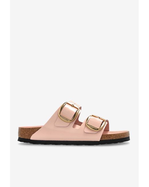 Birkenstock Pink Arizona Big Buckle Patent Leather Slides