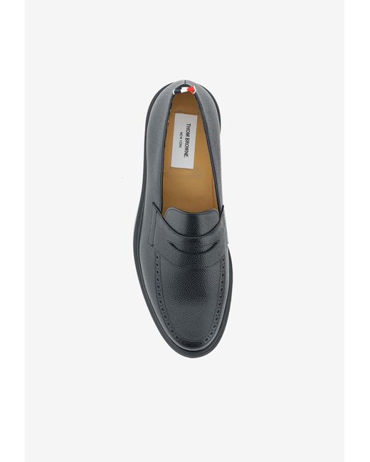 Thom Browne Black Pebble-Grain Penny Loafers for men