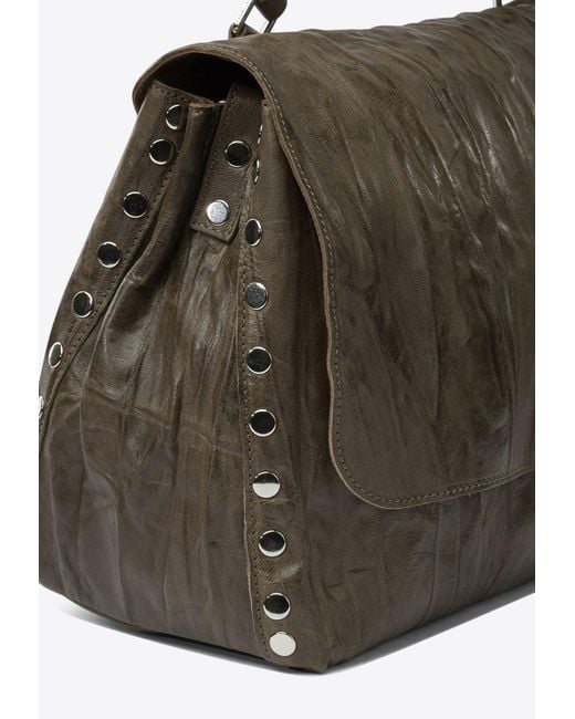 Zanellato Green Medium Postina Plisse Leather Shoulder Bag