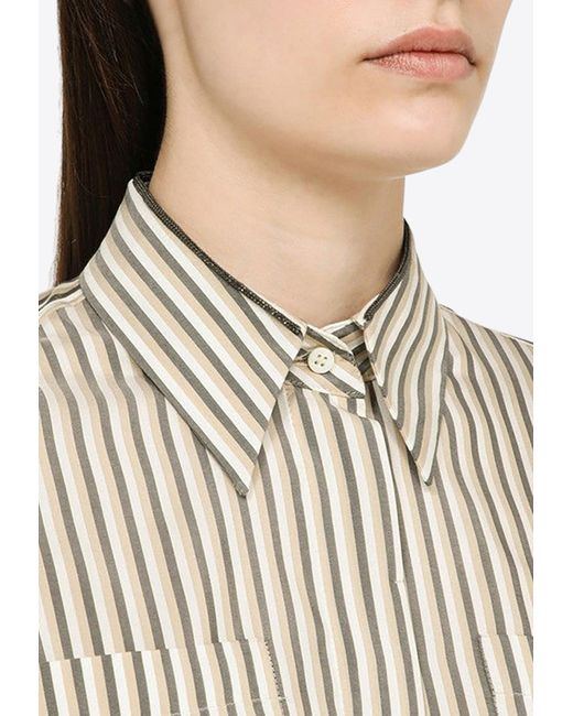 Brunello Cucinelli Natural Monili-Stripe Silk Striped Shirt