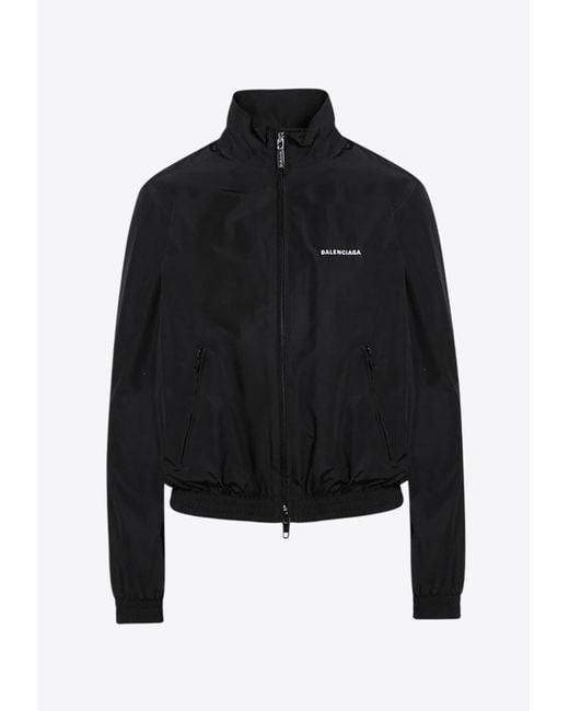 Balenciaga Women's Black Logo Embroidered Bomber Jacket - Main Image