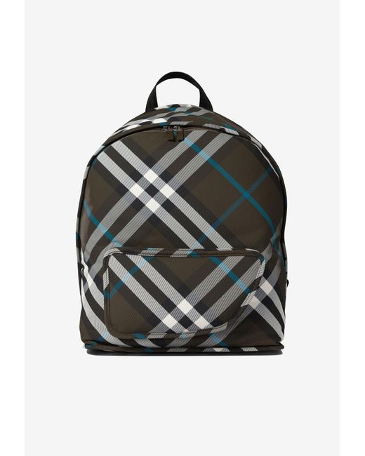 Burberry Gray Shield Checked Backpack for men
