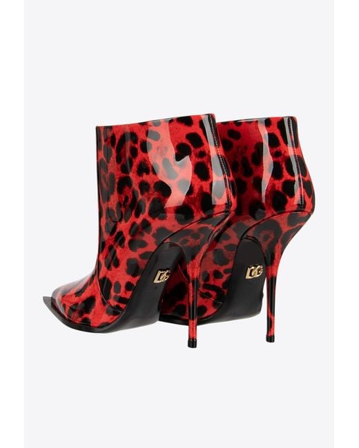Dolce & Gabbana Red Cardinale 115 Leopard Print Patent Leather Boots