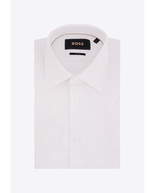 Boss White Essential Linen Long-Sleeved Shirt for men
