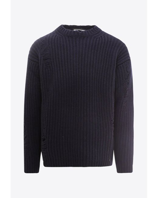 PAUL MÉMOIR Blue Distressed Wool Sweater for men