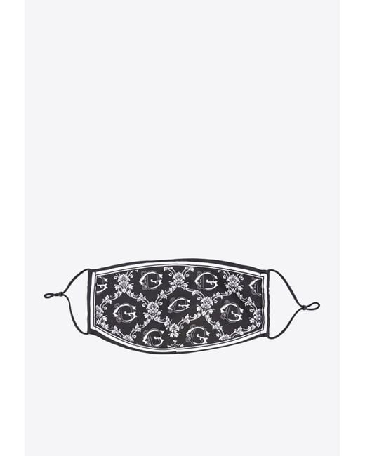 Dolce & Gabbana White Brocade Print Poplin Face Mask