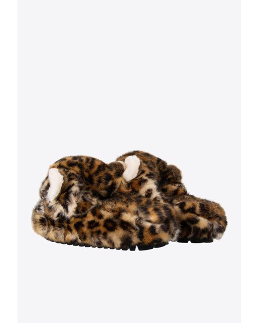 Dolce & Gabbana Brown Faux-Fur Leopard Slippers for men