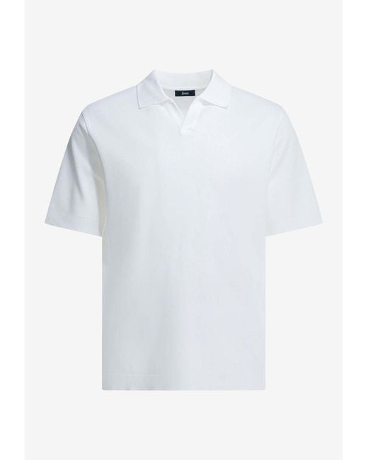 Herno White Buttonless Polo T-Shirt for men