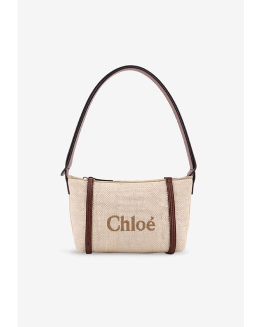 Chloé Natural Carry Logo Jacquard Raffia Shoulder Bag