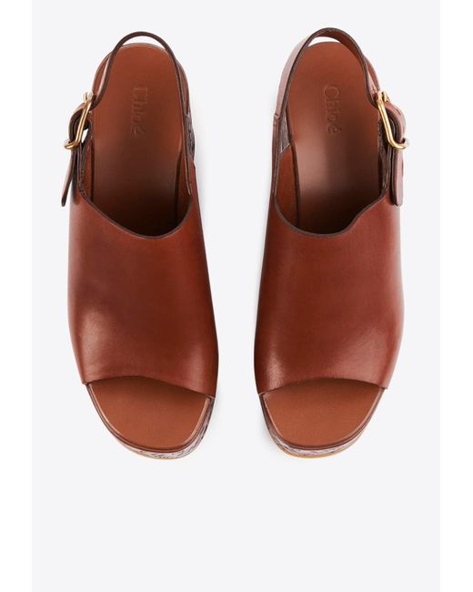 Chloé Brown Maxime 80 Leather Wedge Sandals