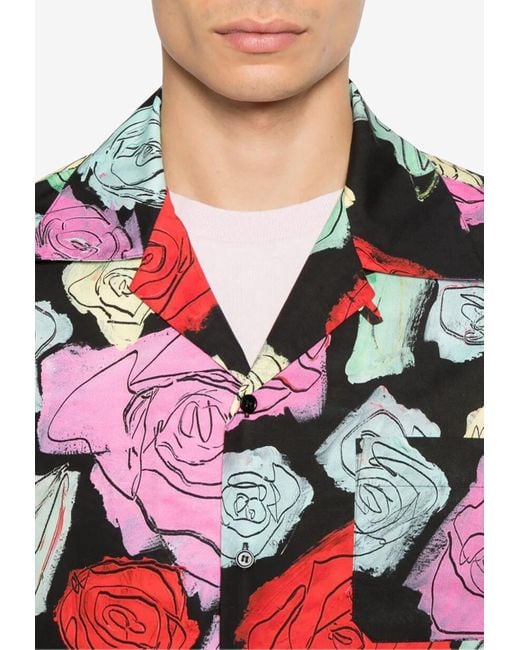 Marni Red Rose Print Short-Sleeved Shirt for men