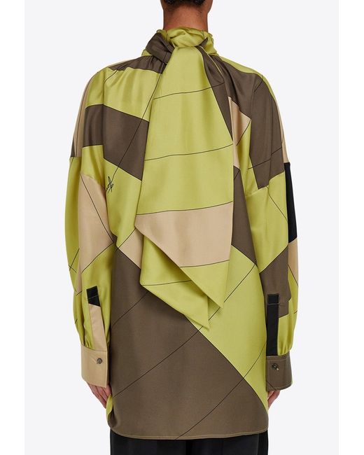 Ferragamo Green Parachute Pattern Silk Blouse