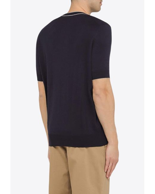 Brunello Cucinelli Black Short-Sleeved Knitted T-Shirt for men