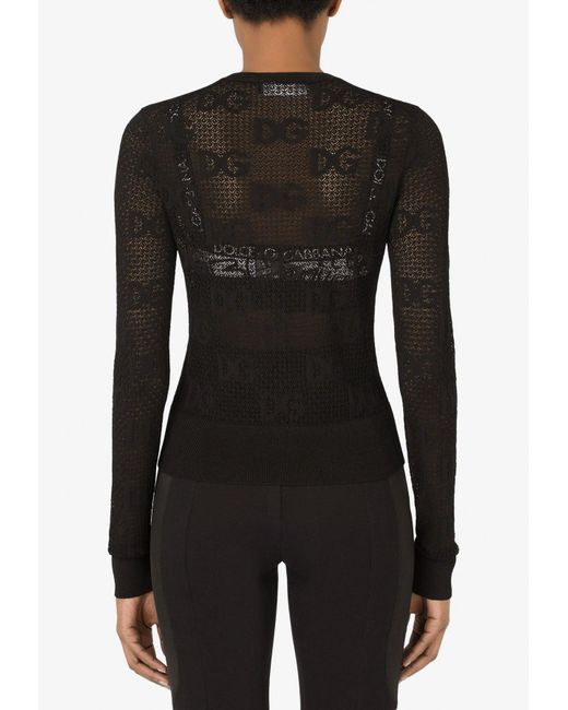 Dolce & Gabbana Black Dg Logo Jacquard Lace Cardigan
