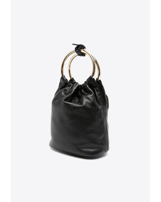 Prada Black Mini Logo Plaque Leather Bucket Bag