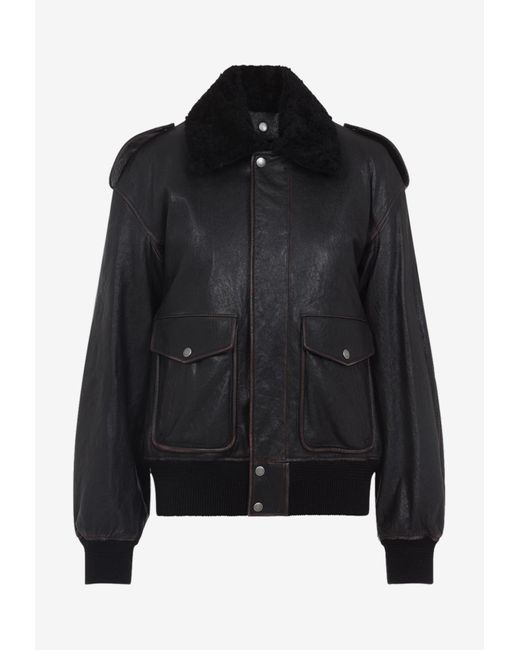 Saint Laurent Black Leather Bomber Jacket