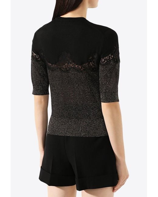 Dolce & Gabbana Black Crewneck Top With Lace-Insert
