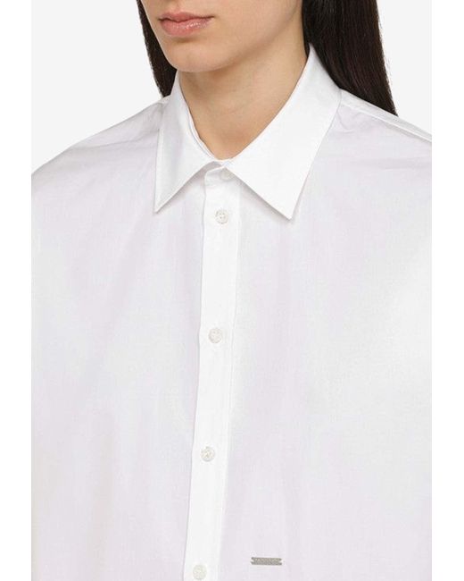 DSquared² White Logo-Plaque Long-Sleeved Shirt