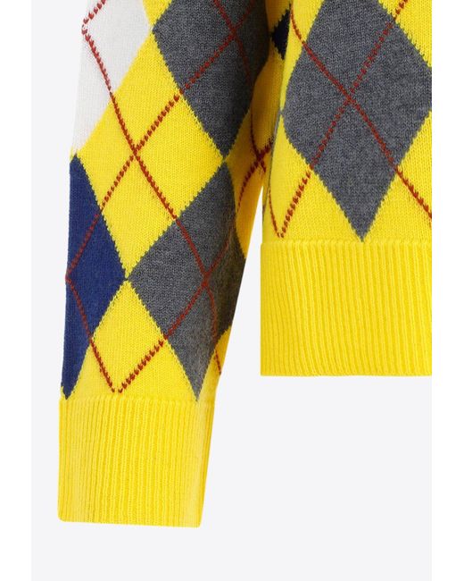 Loewe Yellow/ Argyle-knitted Round-neck Wool Jumper