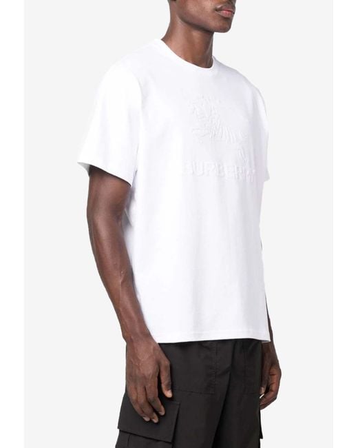 Burberry White Logo-Embossed Crewneck T-Shirt for men