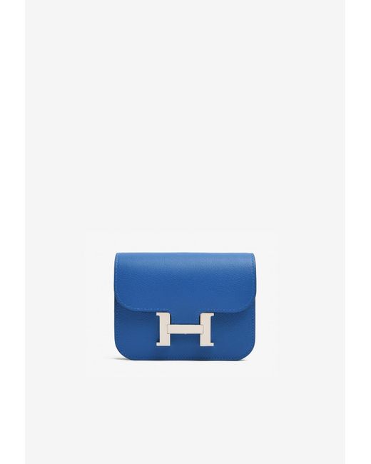 Hermès Blue Constance Slim Wallet In Bleu Zellige Evercolor With Palladium Hardware