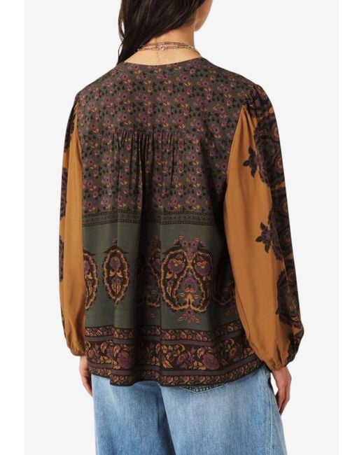 Ba&sh Brown Baker Printed V-Neck Blouse
