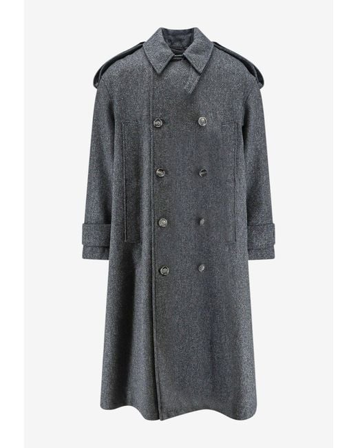 AMI Gray Double-Breasted Wool Coat for men