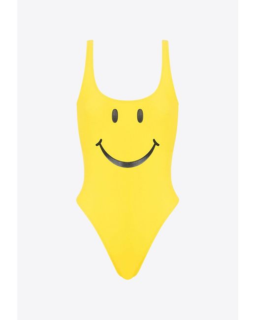Moschino Yellow Smiley Print One-Piece Swimsuit