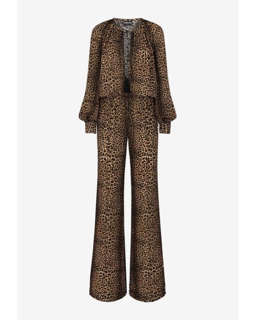 Tom Ford Multicolor Leopard Print Gathered Jumpsuit