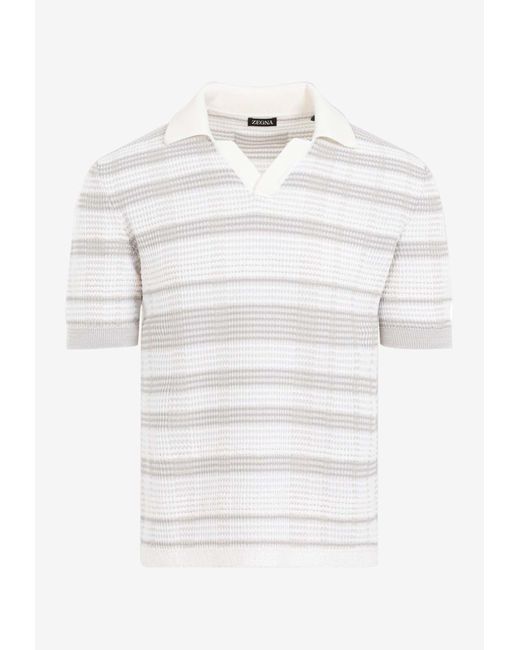 Zegna White Knitted Short-Sleeved Polo T-Shirt for men