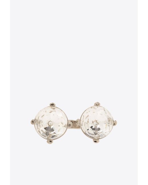Moschino White Crystal Embellished Ring