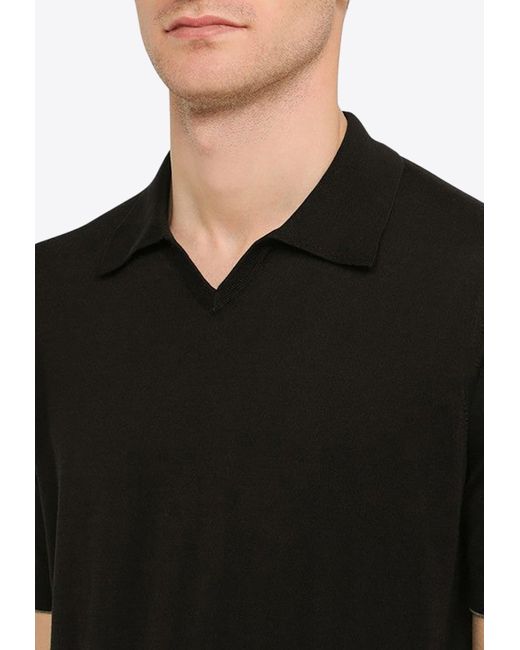 Brunello Cucinelli Black V-Neck Polo T-Shirt for men