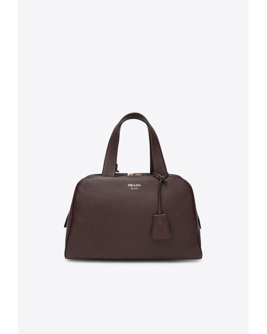 Prada Brown Large Grained Leather Shoulder Bag