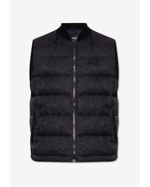 Versace Blue Barocco Pattern Quilted Vest for men