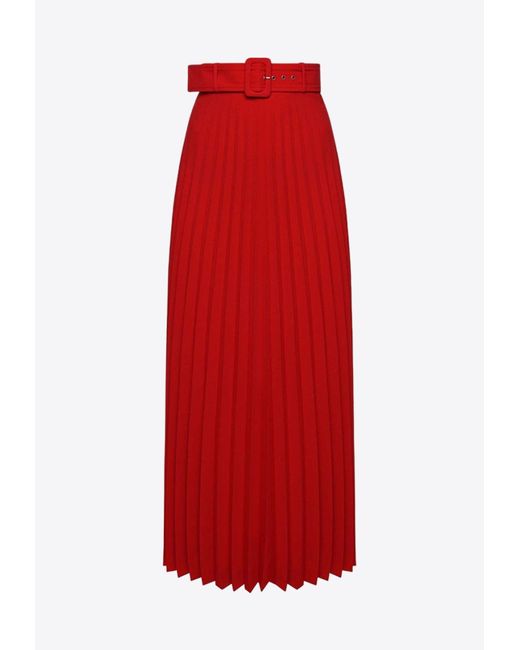 Dalood Red Maxi Pleated Belted Skirt