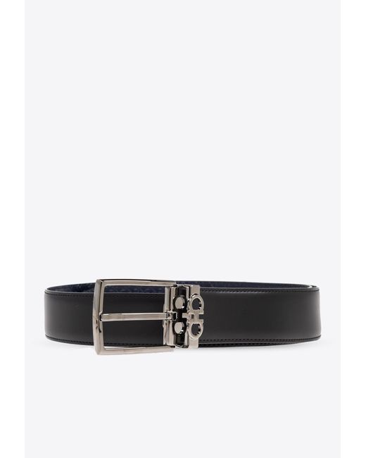 Ferragamo White Gancini Monogram Reversible Belt for men