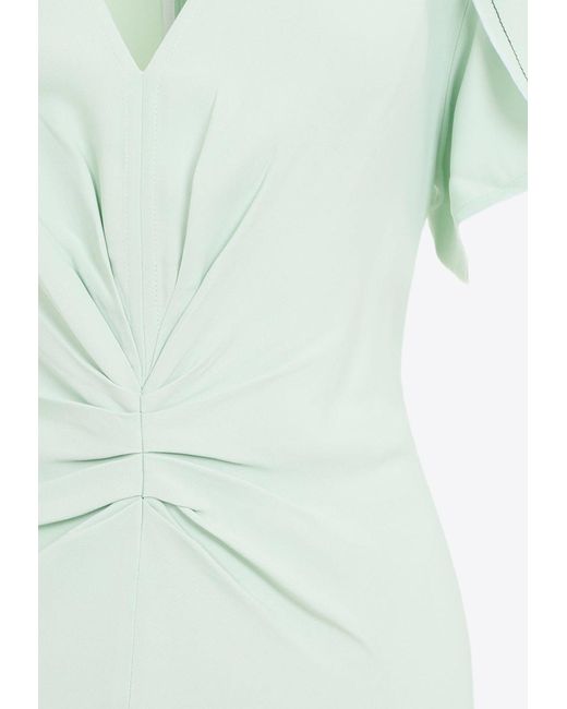 Victoria Beckham Green Gathered V-Neck Midi Dress