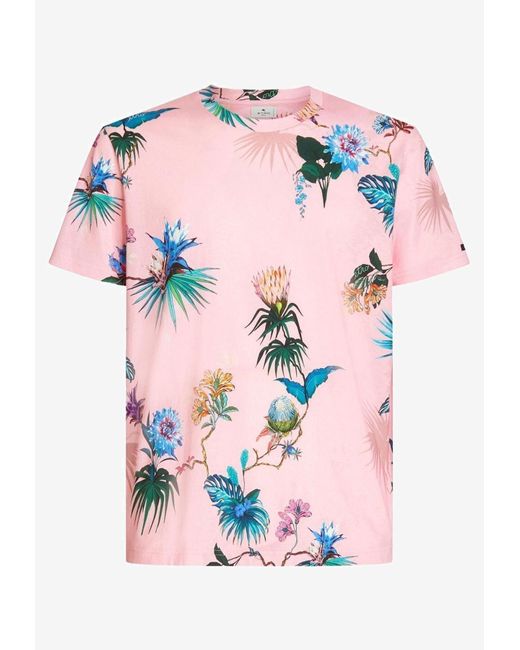 Etro Short-sleeved Floral T-shirt in Pink for Men | Lyst