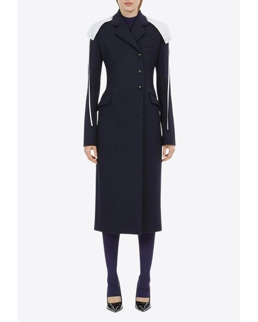 Ferragamo Blue Off-Center Buttoned Wool Coat