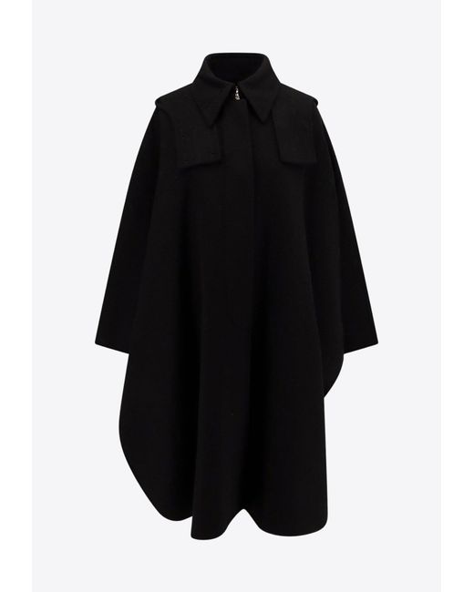 Chloé Black Hooded Cashmere And Wool Cape Coat