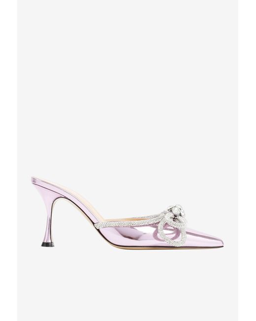 Mach & Mach 65 Double-bow Iridescent Leather Mules in Pink | Lyst Canada