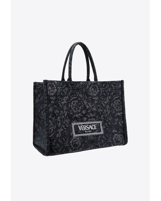 Versace Black Barocco Athena Jacquard Canvas Tote Bag for men