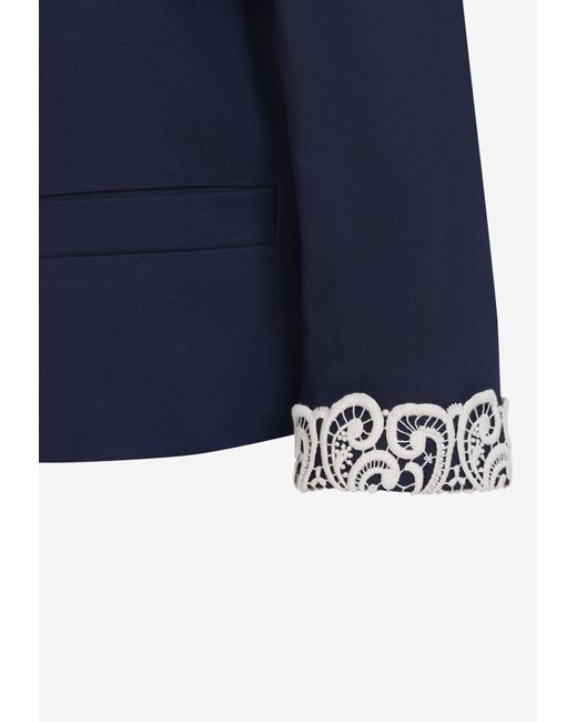 Valentino Blue Lace-Insert Virgin Wool Jacket