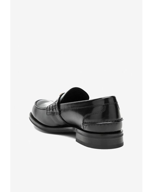 Prada White Triangle Logo Brushed Leather Loafers for men