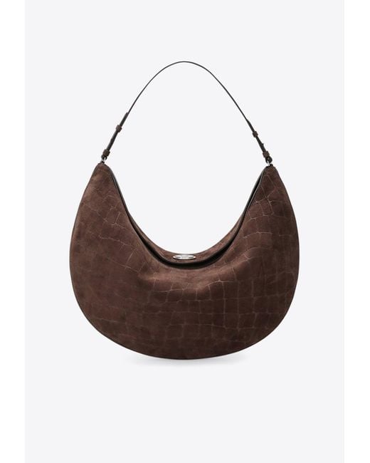 Jacquemus Brown Large Ovalo Croc-Embossed Suede Hobo Bag
