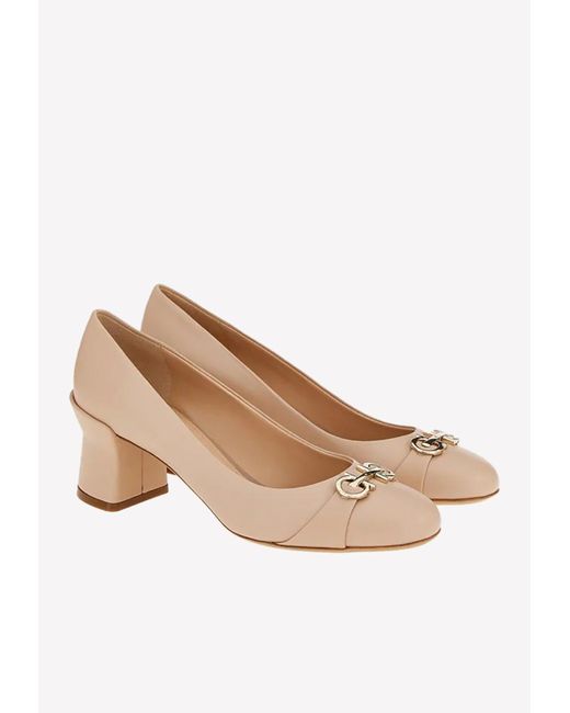 Ferragamo Pump With Gancini Ornament in Natural Lyst